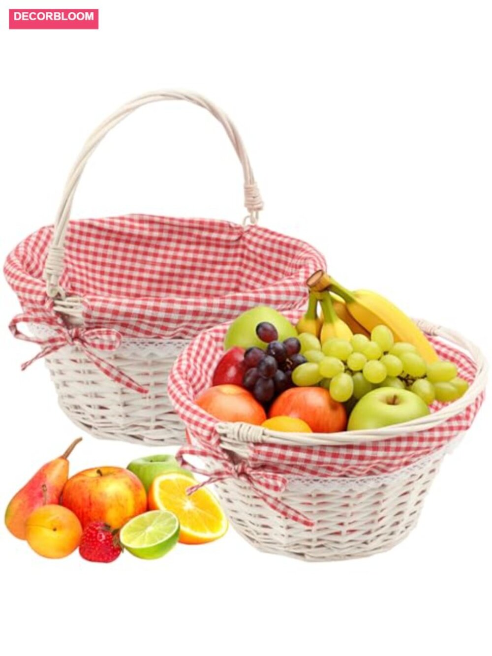 2 Pack 12 Inch Round Willow Wicker Baskets Double Handle Woven Storage